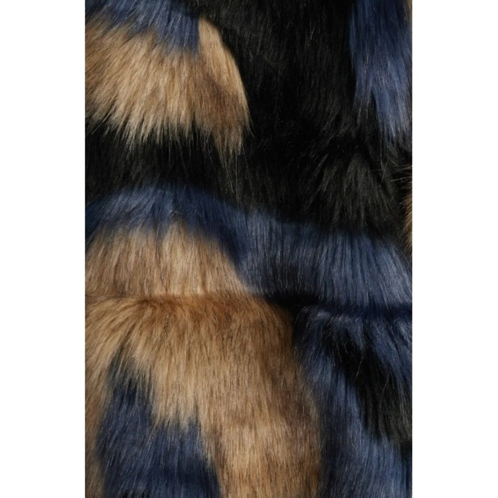 Farm Rio Faux Fur Jacket Blue Tan Black Colorblock Coat Womens Size Medium - Picture 4 of 5